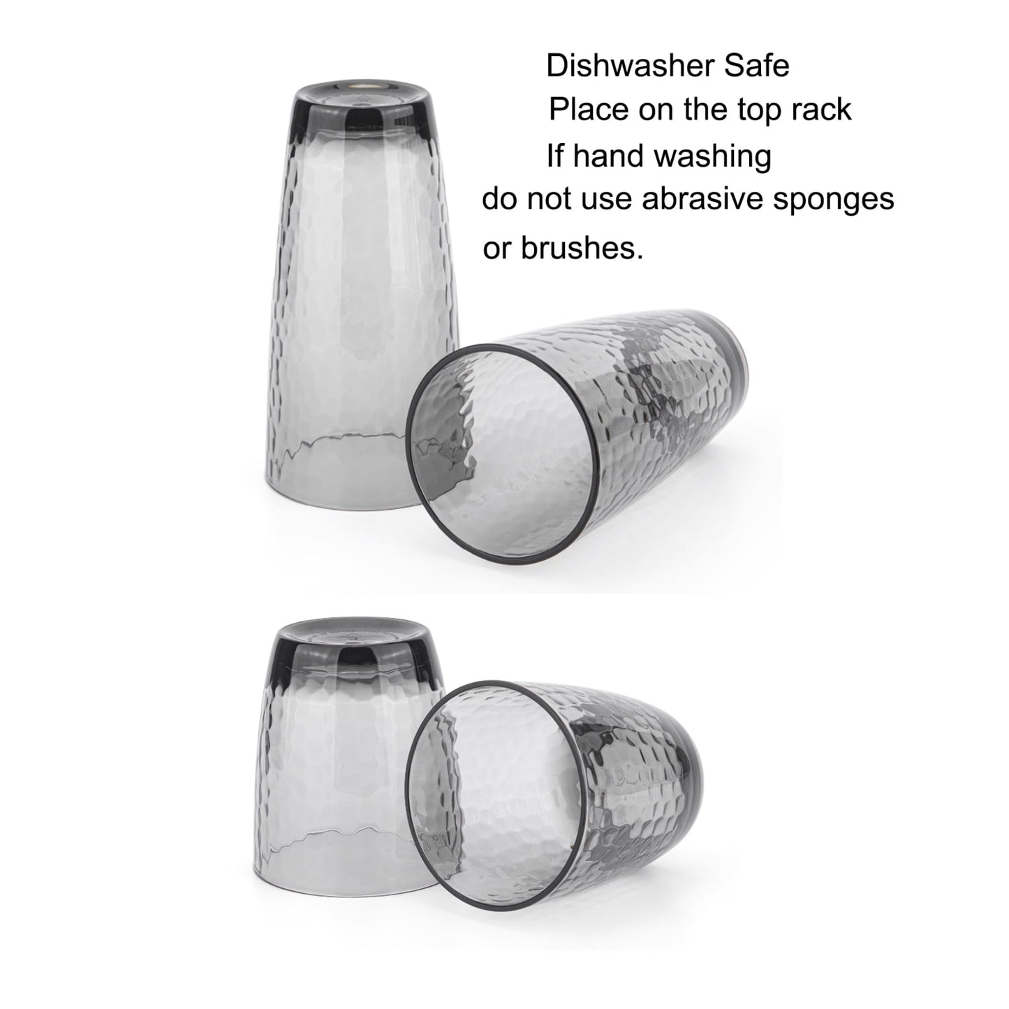 KX-Ware Hammered 15 Ounce and 26 Ounce Plastic Tumbler Acrylic Drinking Glasses, Set of 8 Grey