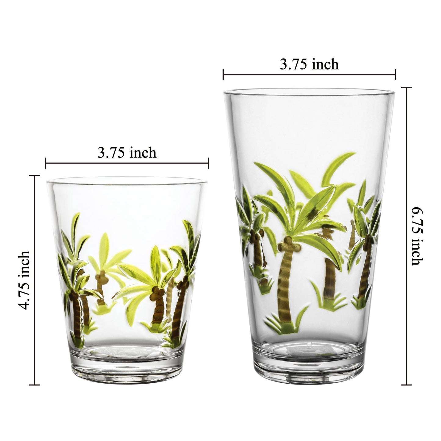 Gourmet Art 2-Piece Palm Tree 24 oz. Acrylic Highball Tumbler, for Indoor and Outdoor and Everyday Use