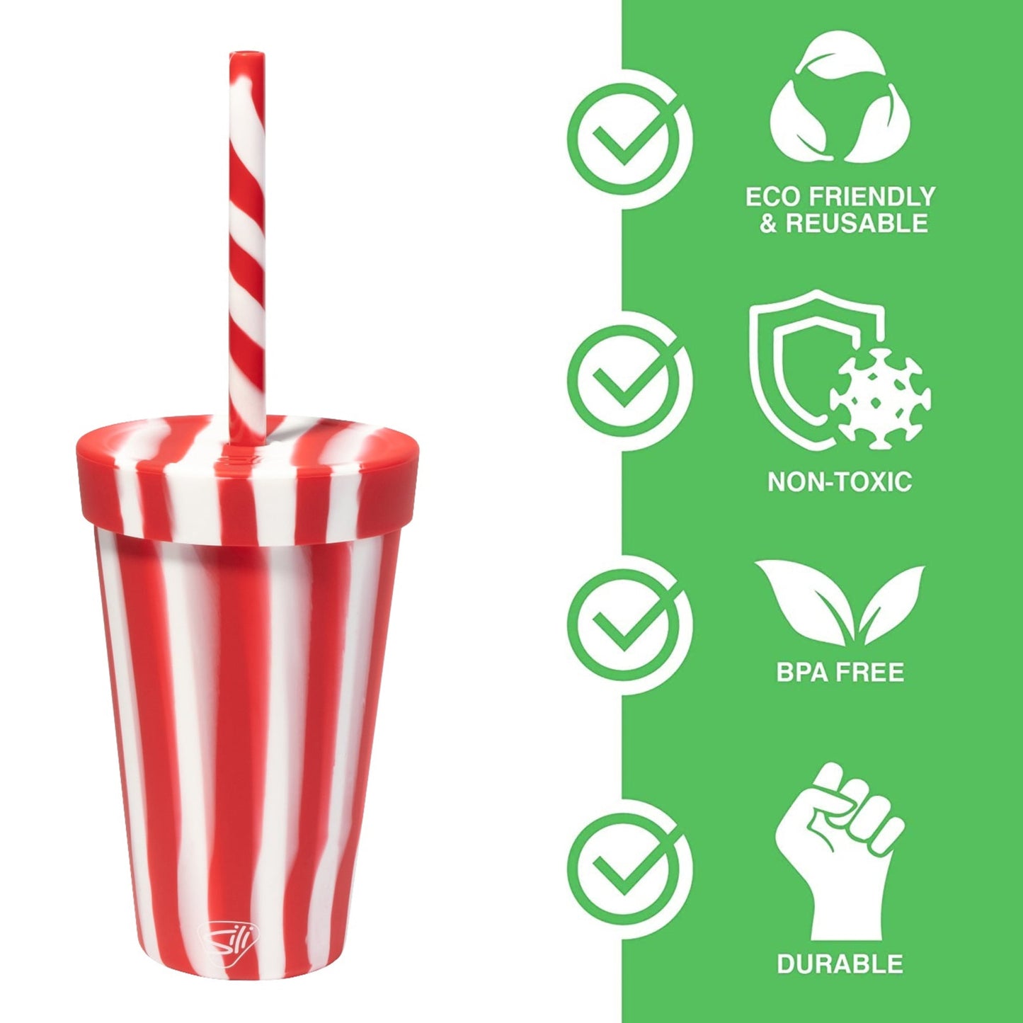 Silipint: Silicone 16 oz Straw Tumbler: Peppermint & Poinsettia