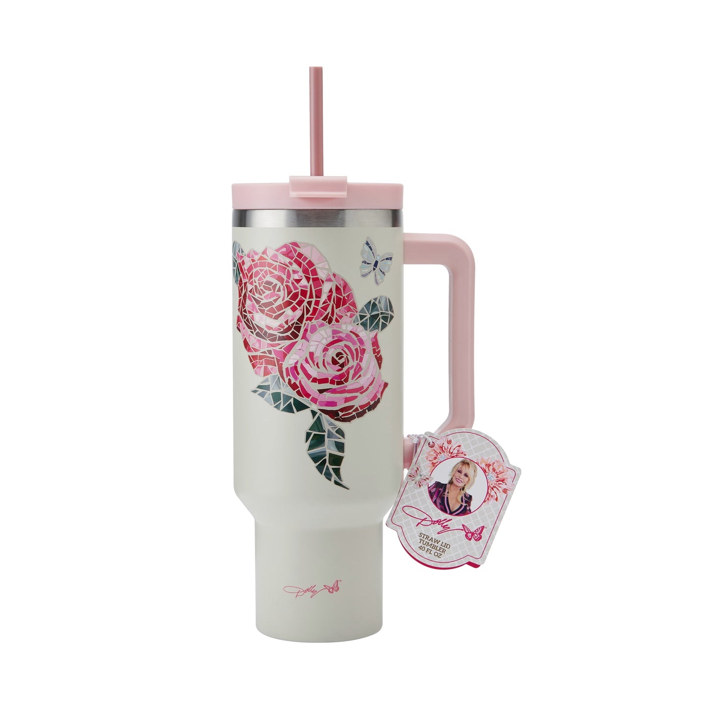 Dolly Parton 40 oz Stainless Steel Tumbler with Handle Pink Jewel