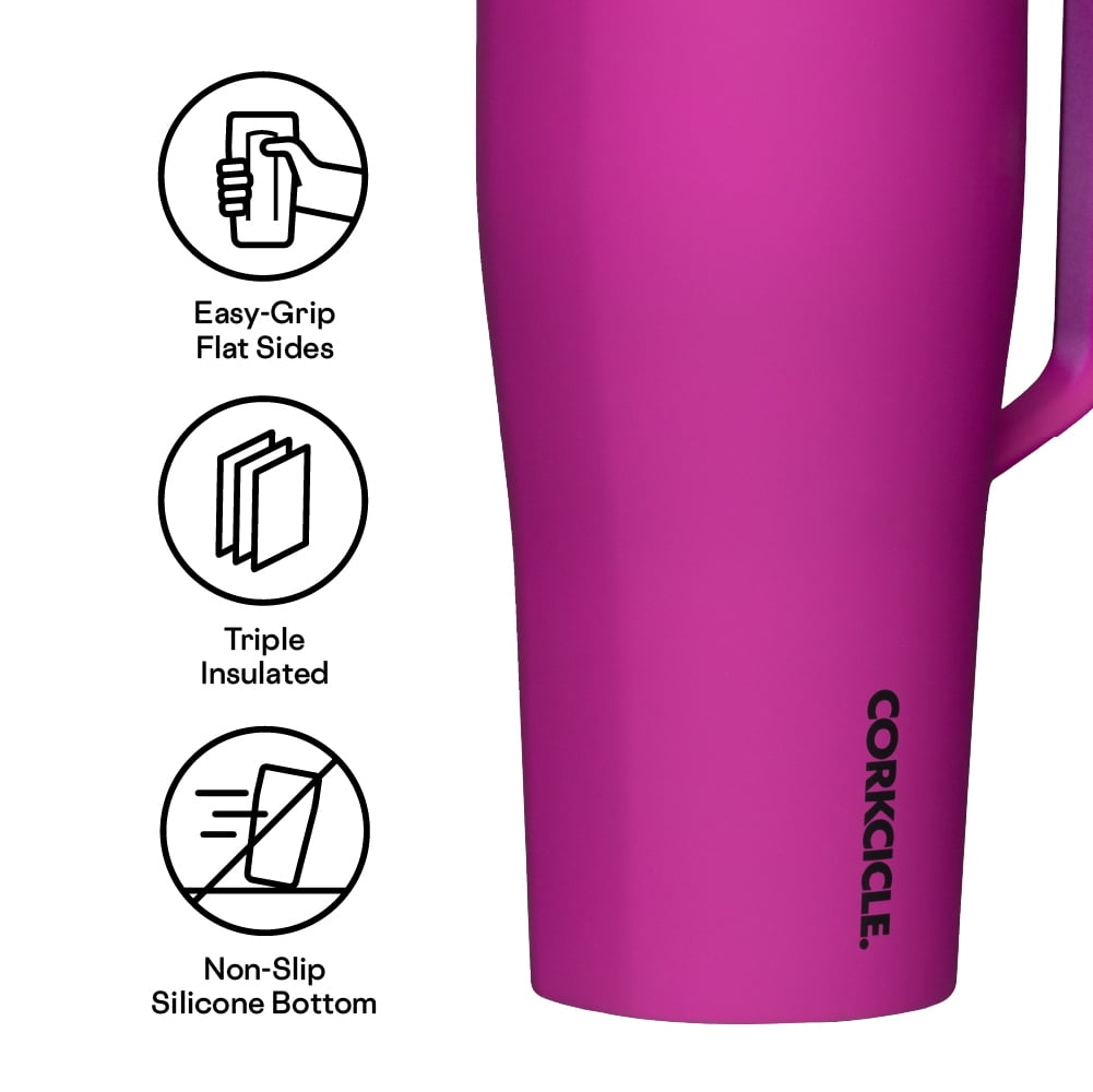 Corkcicle 30 oz Cold Cup XL, Triple Insulated, Stainless Steel, Water Bottle Tumbler with Handle and Straw, Berry Punch
