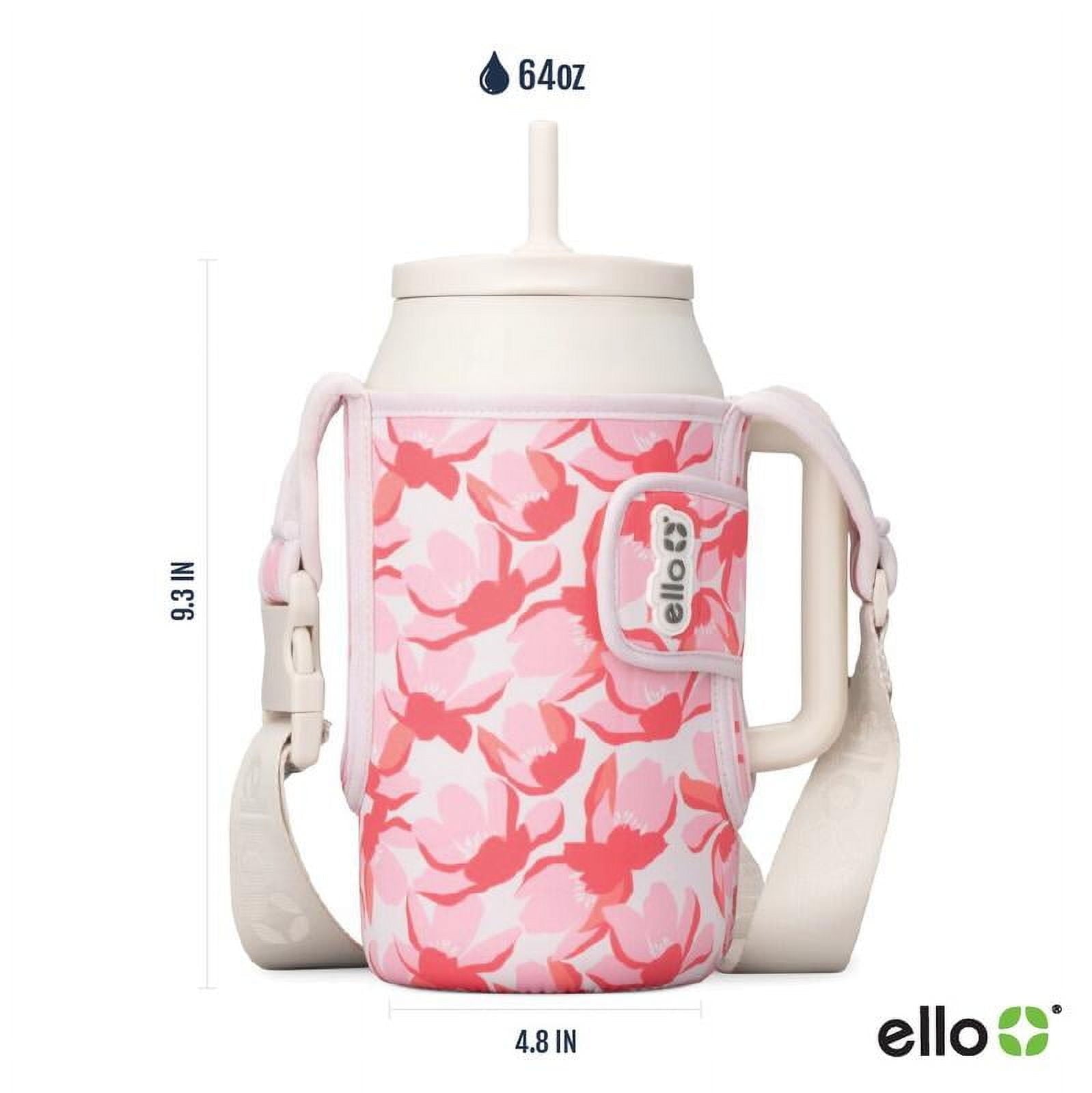 Ello Ultra Clean 64oz Stainless Steel Tumbler with Bottle Bag Sling, Pink Florals