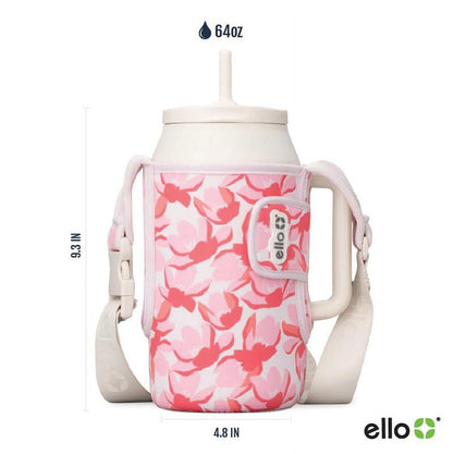 Ello Ultra Clean 64oz Stainless Steel Tumbler with Bottle Bag Sling, Pink Florals