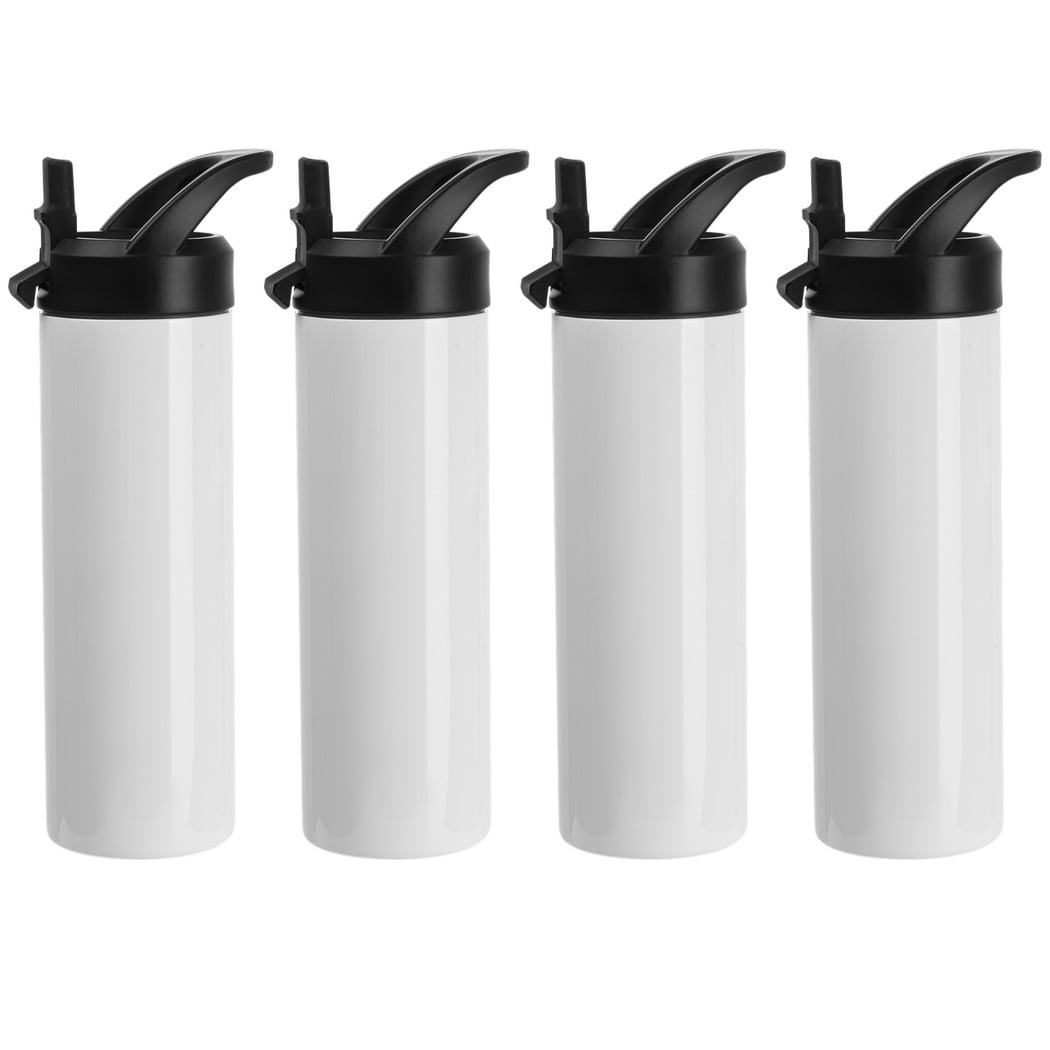 4PCS Sublimation Tumblers, 20oz Skinny Straight Sport Water Bottles with Straw Lids and Portable Handles, Blank Stainless Steel Double-Wall Insulated Cups for DIY