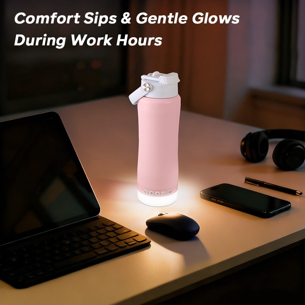 MYONAZ Insulated Water Bottle with Lantern, 18oz Stainless Steel Tumbler with Detachable Camping Light for Night Activities(Pink)