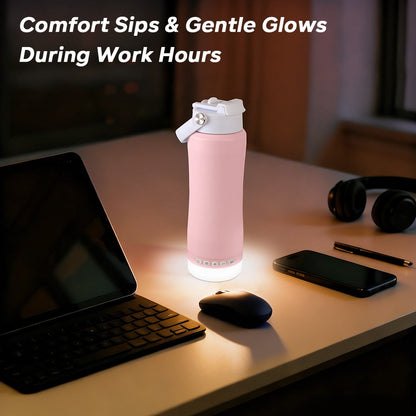 MYONAZ Insulated Water Bottle with Lantern, 18oz Stainless Steel Tumbler with Detachable Camping Light for Night Activities(Pink)