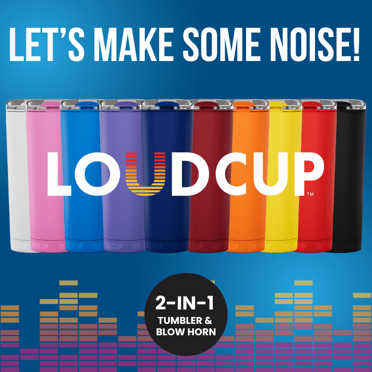 Loud Cup 23 oz Tumbler + Stadium Horn with Slide-Close Lid (Jet Black) - Double-WallCup Reusable Water Bottle Coffee Travel Mug - Worlds Loudest Cup for Game Day
