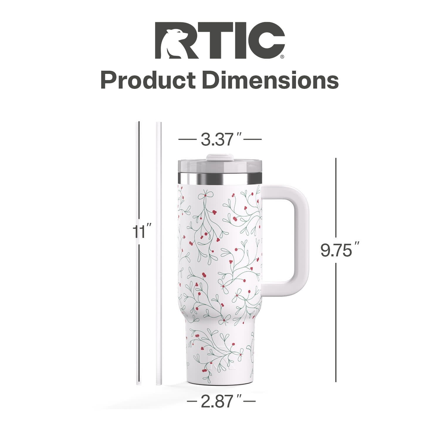 RTIC 30 oz Ceramic Lined Road Trip Tumbler, Leak-Resistant Straw Lid, Christmas, Holiday, Mistletoe