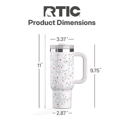 RTIC 30 oz Ceramic Lined Road Trip Tumbler, Leak-Resistant Straw Lid, Christmas, Holiday, Mistletoe