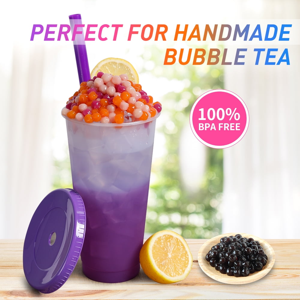 32 oz Unbreakable Color Changing Cups - Set of 5 - Plastic Tumbler Cups with Lids Straws - Perfect for Gifts - BPA Free - Dishwasher Safe - Stackable