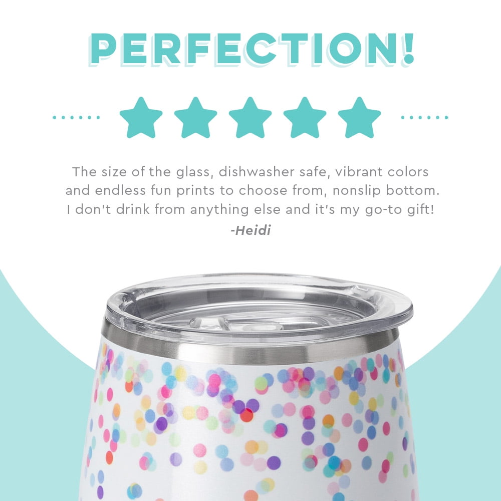 Swig Life 14oz Stemless Wine Cup | Insulated Stainless Steel Wine Tumbler | Confetti