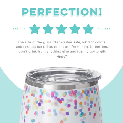 Swig Life 14oz Stemless Wine Cup | Insulated Stainless Steel Wine Tumbler | Confetti