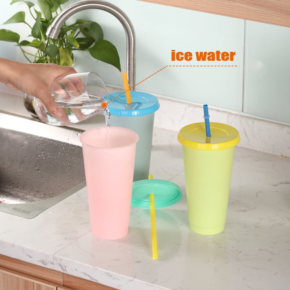 NOGIS Color Changing Cups with Lids 24 oz Reusable Plastic Color Changing Tumblers, Set of 5, BPA FREE