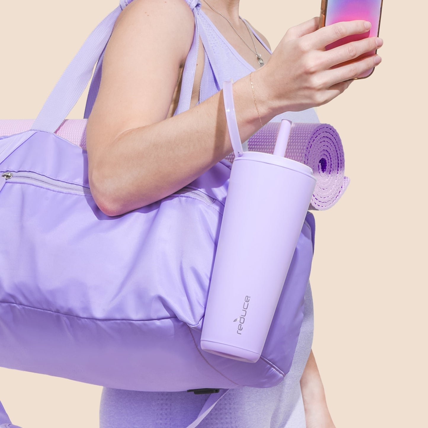 Reduce Halo Tumbler with Spill-Proof Straw & Handle – Lilac, 32 oz