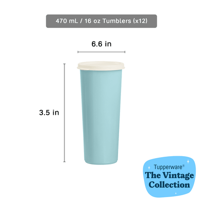 Tupperware 16 oz Plastic Tumbler Set with Lids, Assorted Colors (Set of 12)