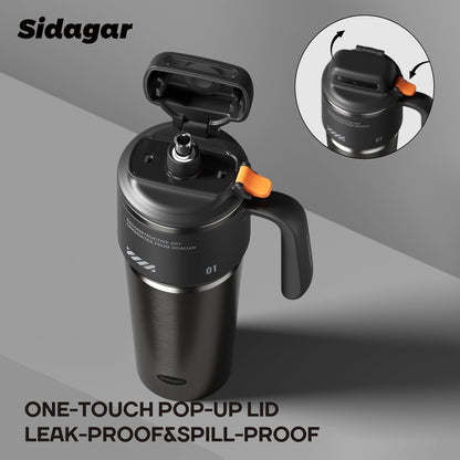 Sidagar 32 oz Stainless Steel Vacuum Insulated Tumbler with Straw and Handle,  Obsidian Black