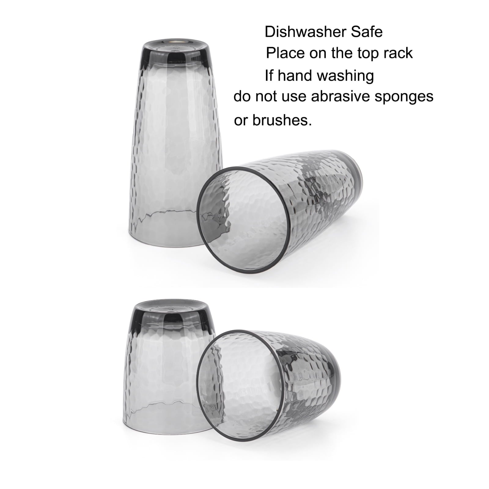 KX-Ware Hammered 15 Ounce and 26 Ounce Plastic Tumbler Acrylic Drinking Glasses,  Set of 8 Grey
