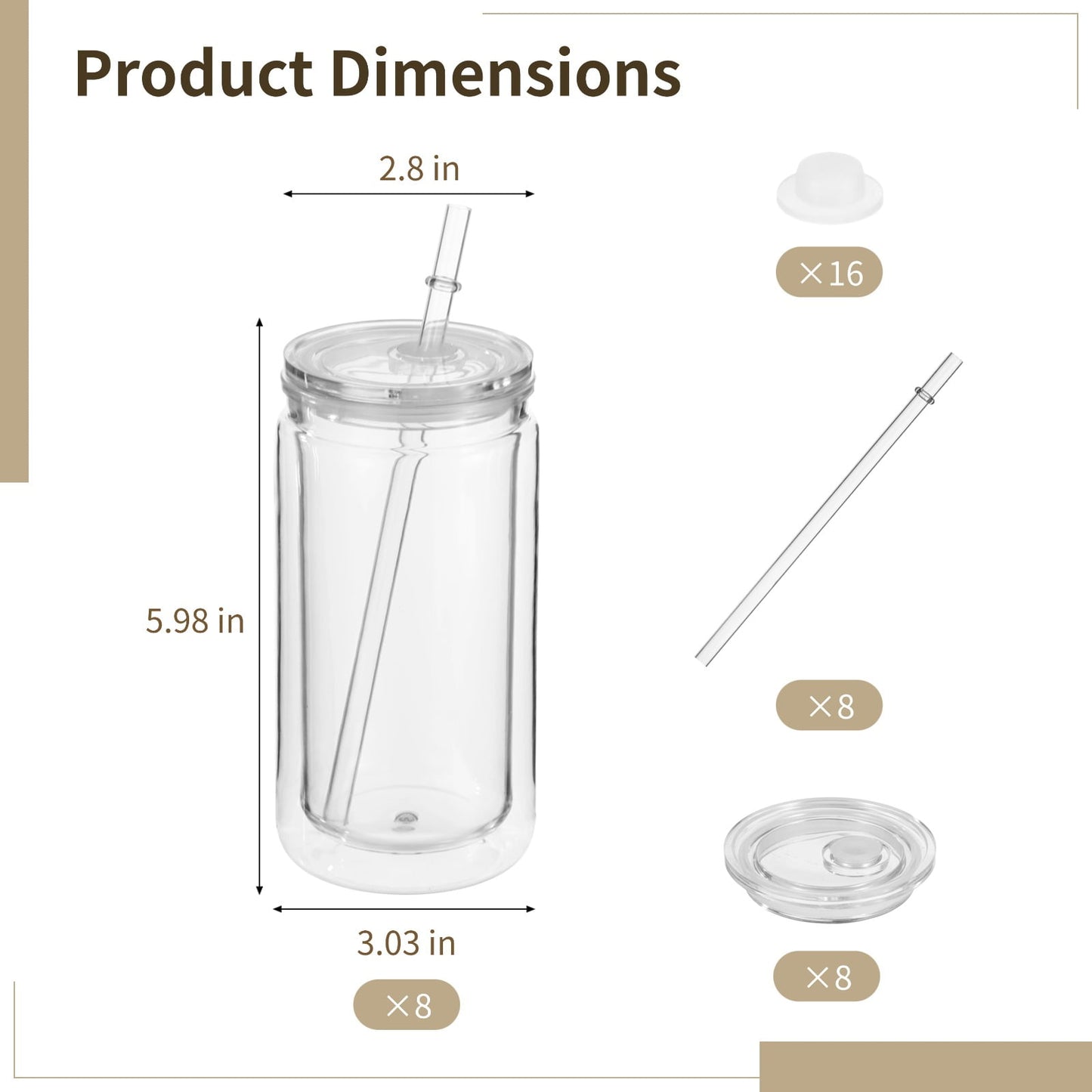 8 Pcs 16 fl oz Plastic Tumblers with Lids and Straws, Double Wall Tumbler with Pre Drilled Hole Bulk Snow Globe Cups, Reusable Mason Cup with Silicone Plugs for Cold Drinks, DIY, Parties