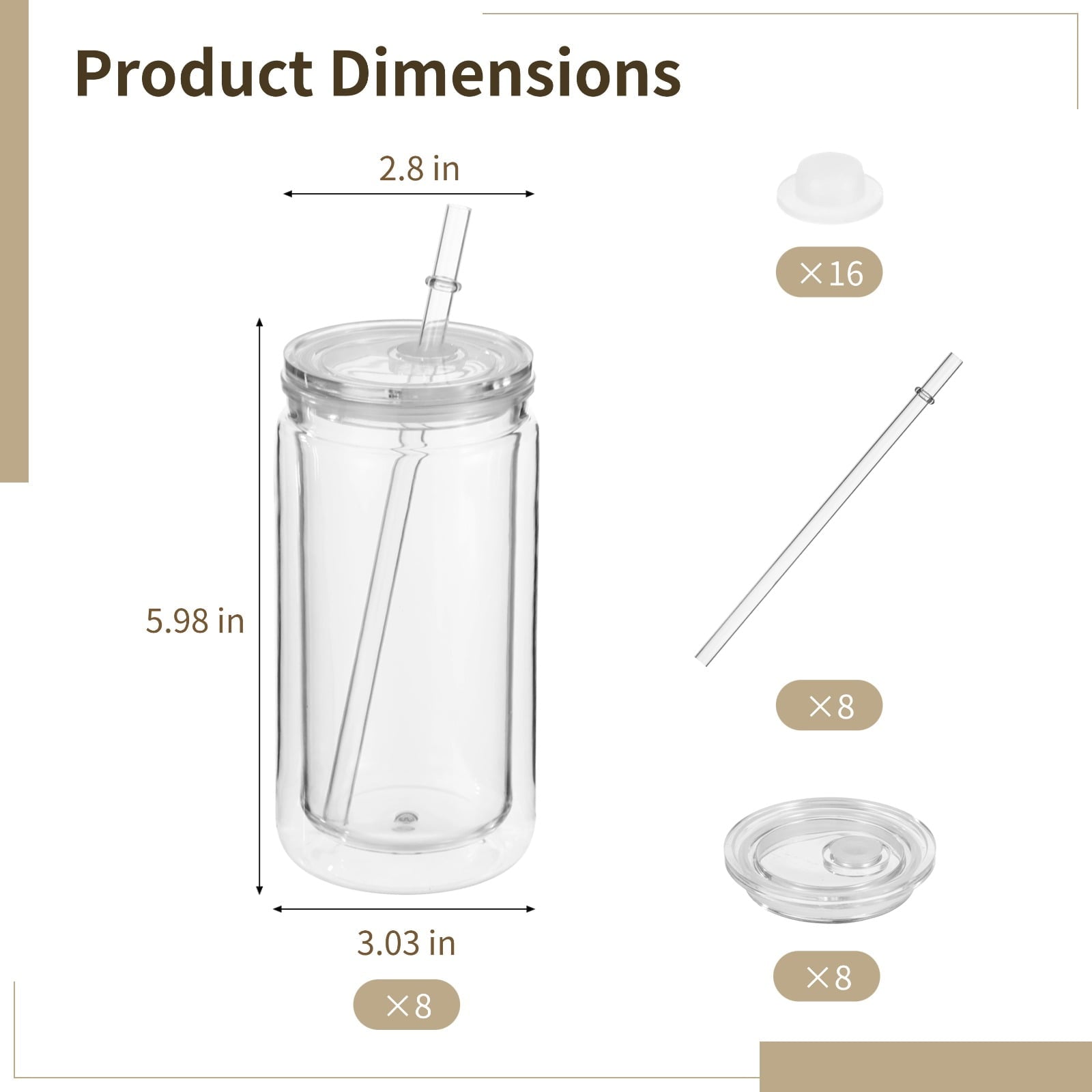 8 Pcs 16 fl oz Plastic Tumblers with Lids and Straws, Double Wall Tumbler with Pre Drilled Hole Bulk Snow Globe Cups, Reusable Mason Cup with Silicone Plugs for Cold Drinks, DIY, Parties