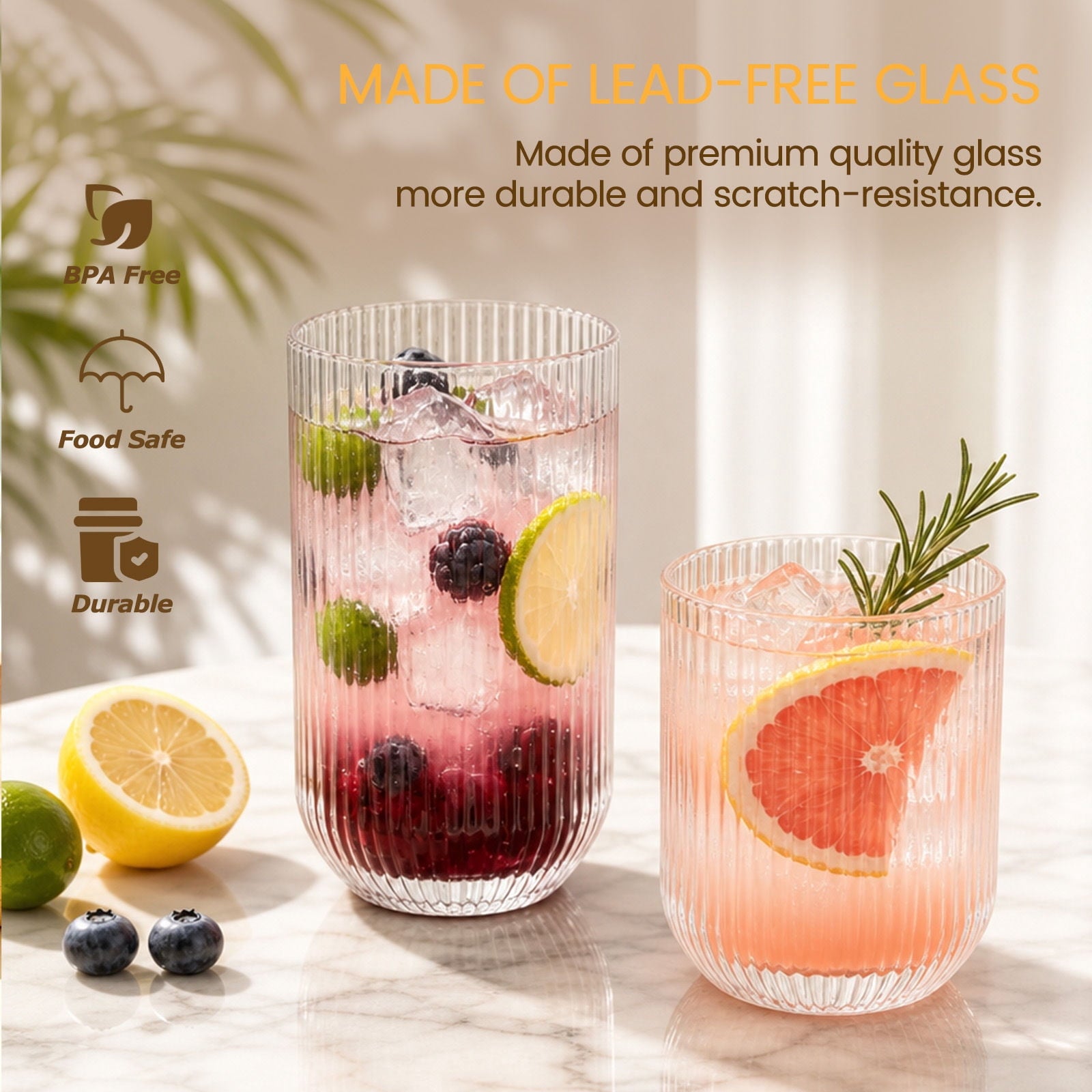 Soulgenix Drinking Glasses Set of 8, 14 oz Highball Glasses & 12 oz Cocktail Glasses Set, Tumbler and Rocks Drinking Glassware for Beer, Juice, Water, Whiskey, Dishwasher Safe