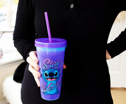 Lilo and Stitch Stay Weird 24oz Color Change Plastic Tumbler w Lid and Straw