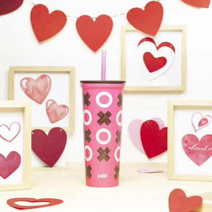 Valentine's Day 22 oz Plastic Hershey's Bar Insulated Tumbler with Straw, XO Design