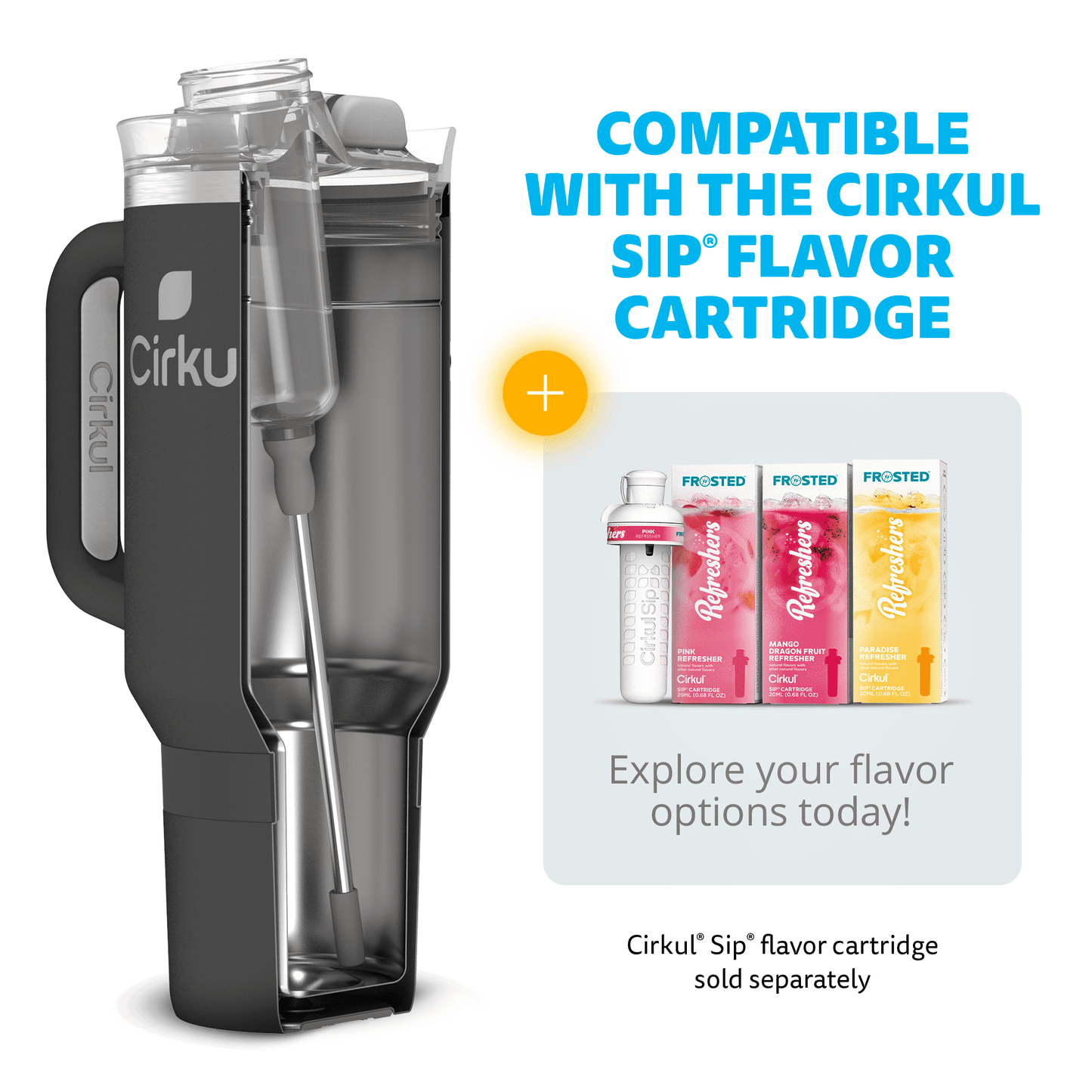 (3 pack) Cirkul 40oz All-Day StrawSip Double-Wall Insulated Stainless Steel Tumbler with Handle, Carbon (Black)