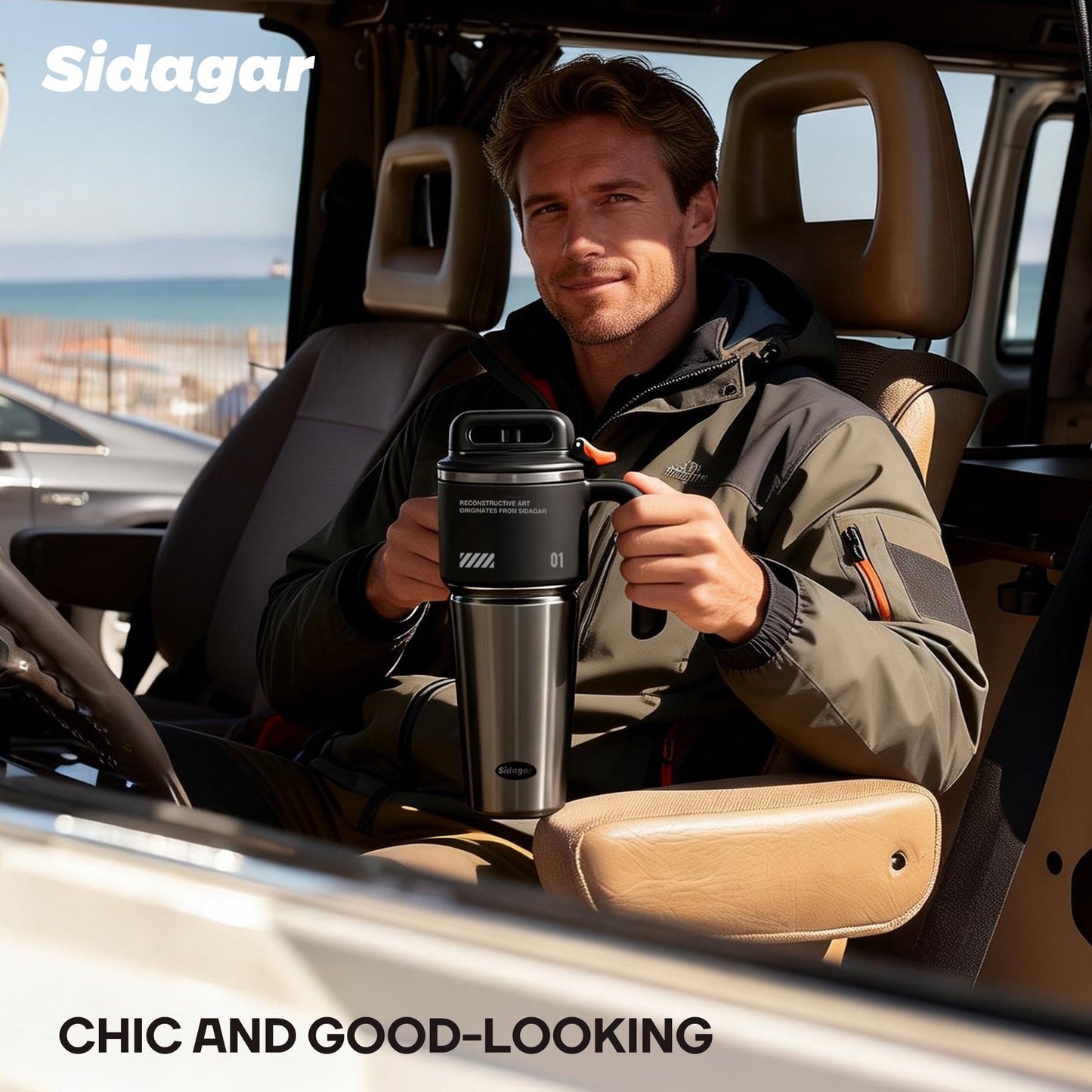 Sidagar 32 oz Stainless Steel Vacuum Insulated Tumbler with Straw and Handle,  Obsidian Black