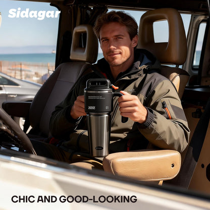 Sidagar 32 oz Stainless Steel Vacuum Insulated Tumbler with Straw and Handle,  Obsidian Black