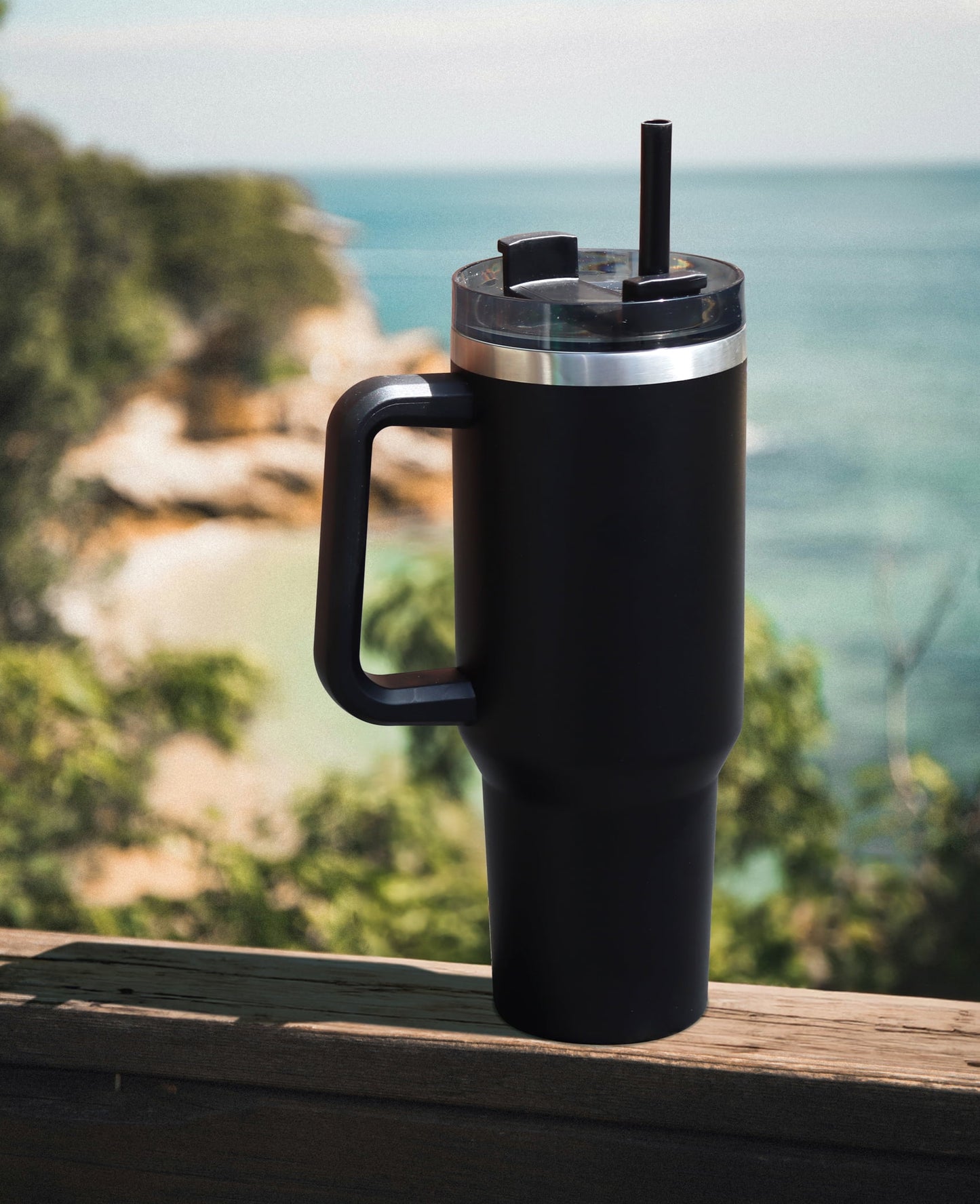 (3 pack) Mainstays 40 oz Stainless Steel Tumbler with Straw and Handle, Double Wall Insulated, Black