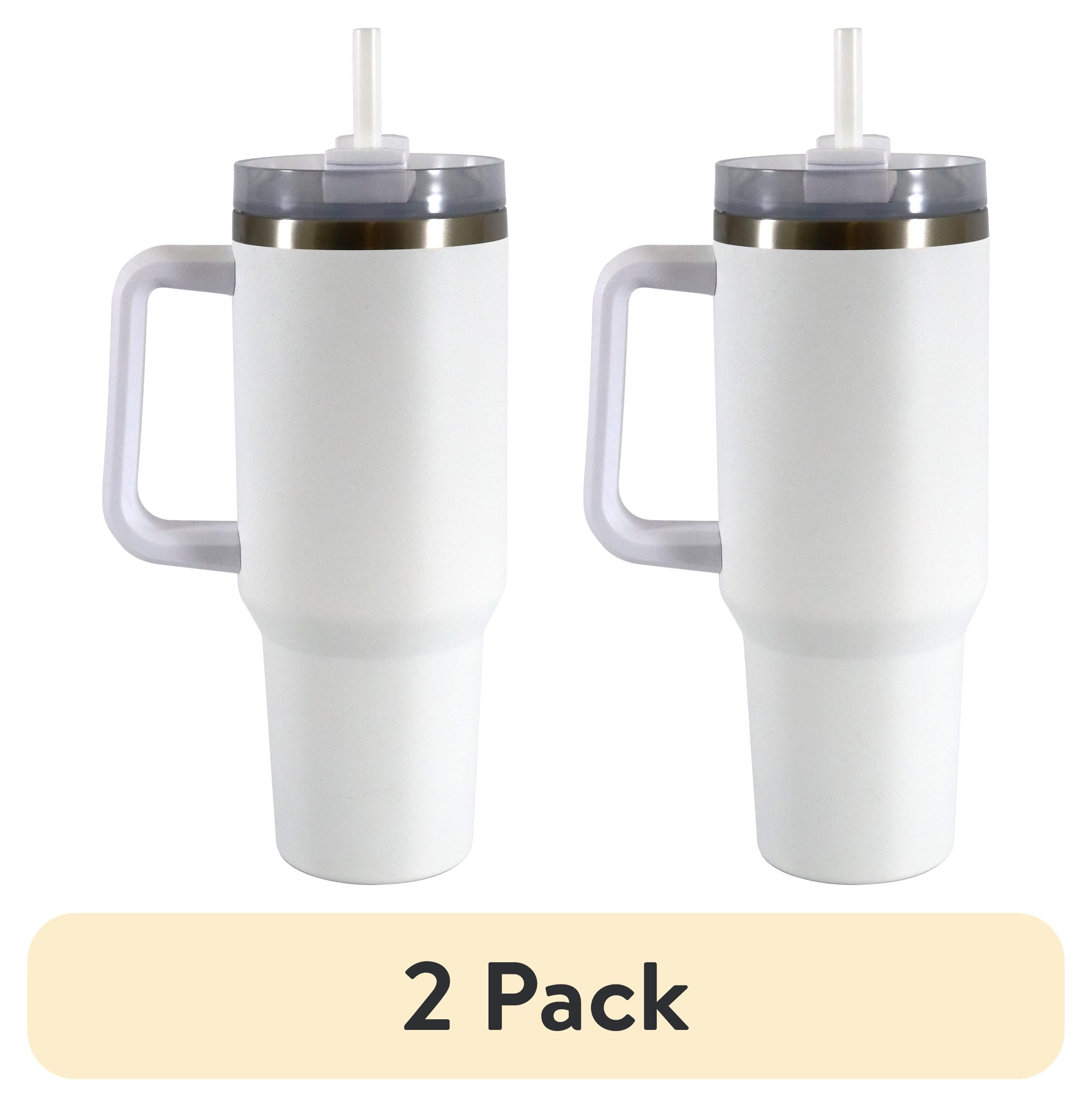 (2 pack) Mainstays 40 oz Stainless Steel Tumbler with Straw and Handle, Double Wall Insulated, White