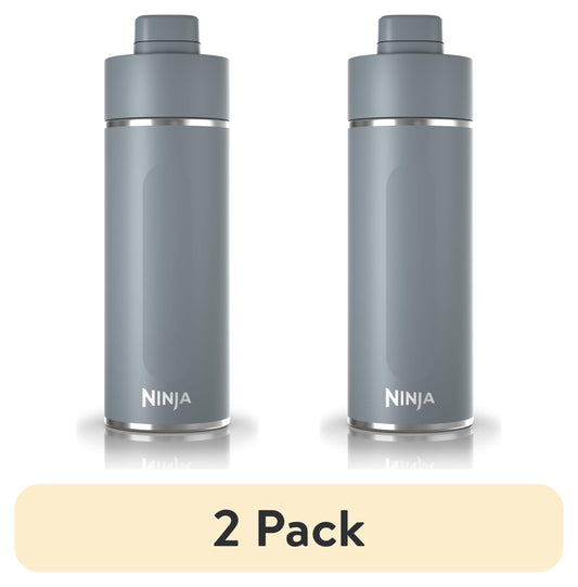 (2 pack) Ninja Thirsti 24 oz Travel Water Bottle, Stainless Steel, Leak Proof, 24 Hours Cold, Ash Gray