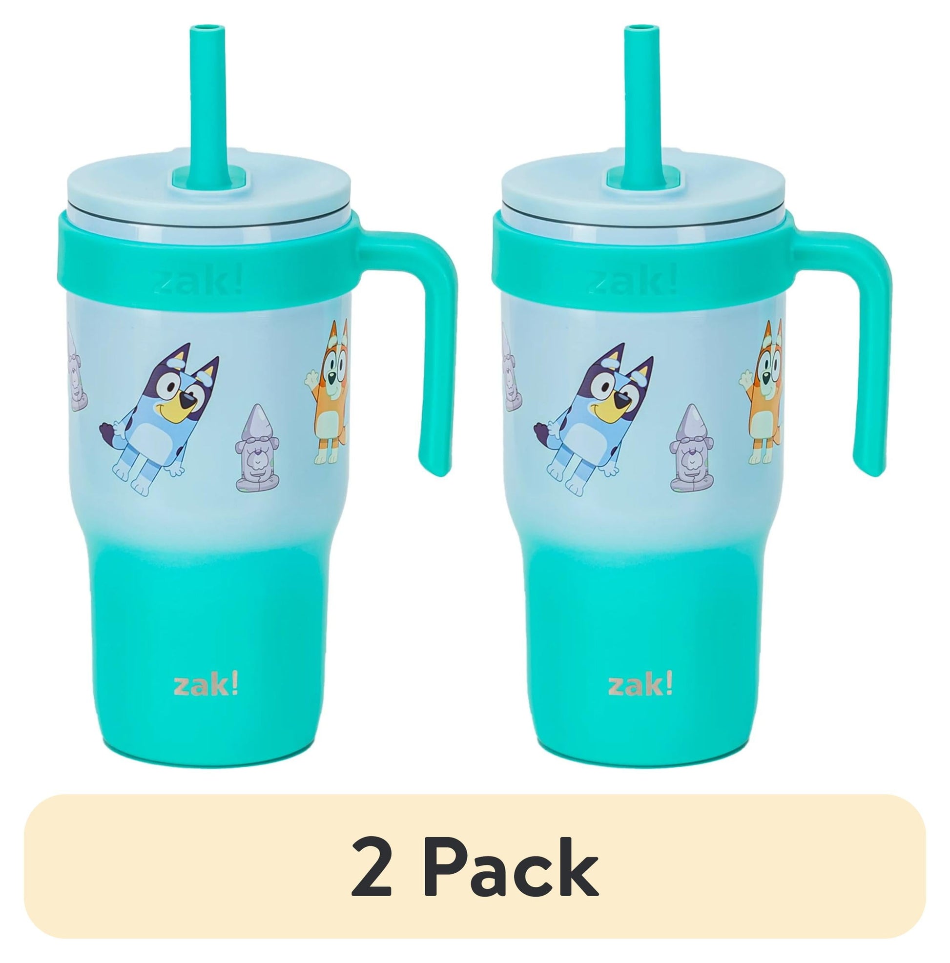 (2 pack) Zak Designs Bluey Kids Insulated Tumbler with Straw, 18oz Stainless Steel Leak-Proof Cup with Handle