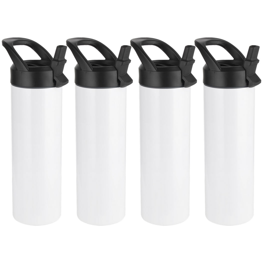 4PCS Sublimation Tumblers, 20oz Skinny Straight Sport Water Bottles with Straw Lids and Portable Handles, Blank Stainless Steel Double-Wall Insulated Cups for DIY