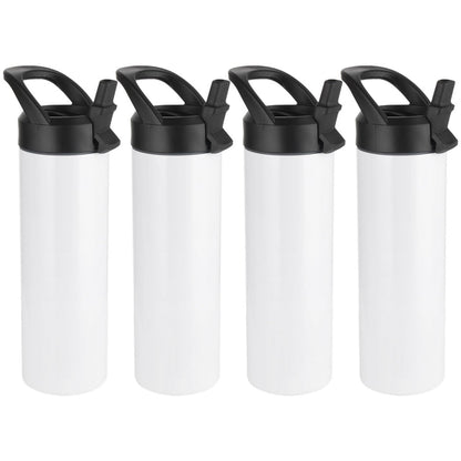 4PCS Sublimation Tumblers, 20oz Skinny Straight Sport Water Bottles with Straw Lids and Portable Handles, Blank Stainless Steel Double-Wall Insulated Cups for DIY
