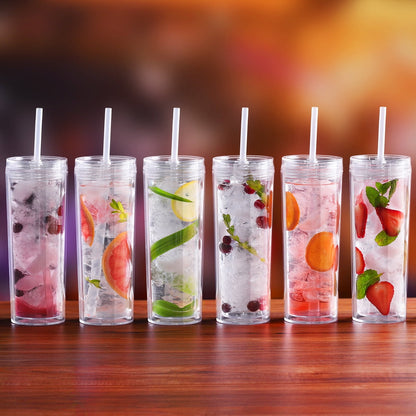Cupture Skinny Acrylic Tumbler Cups with Straws - 18 oz, 8 Pack (Clear)