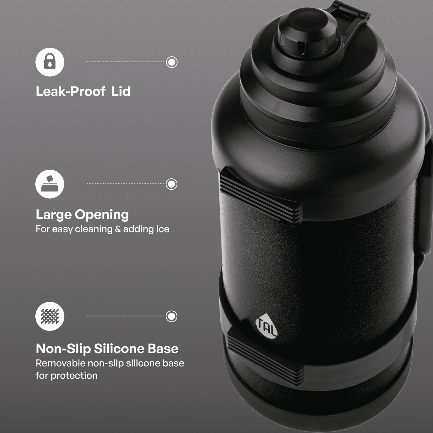 TAL 3 Liter Stainless Steel Zeus Black Water Bottle with Leak-Proof Lid