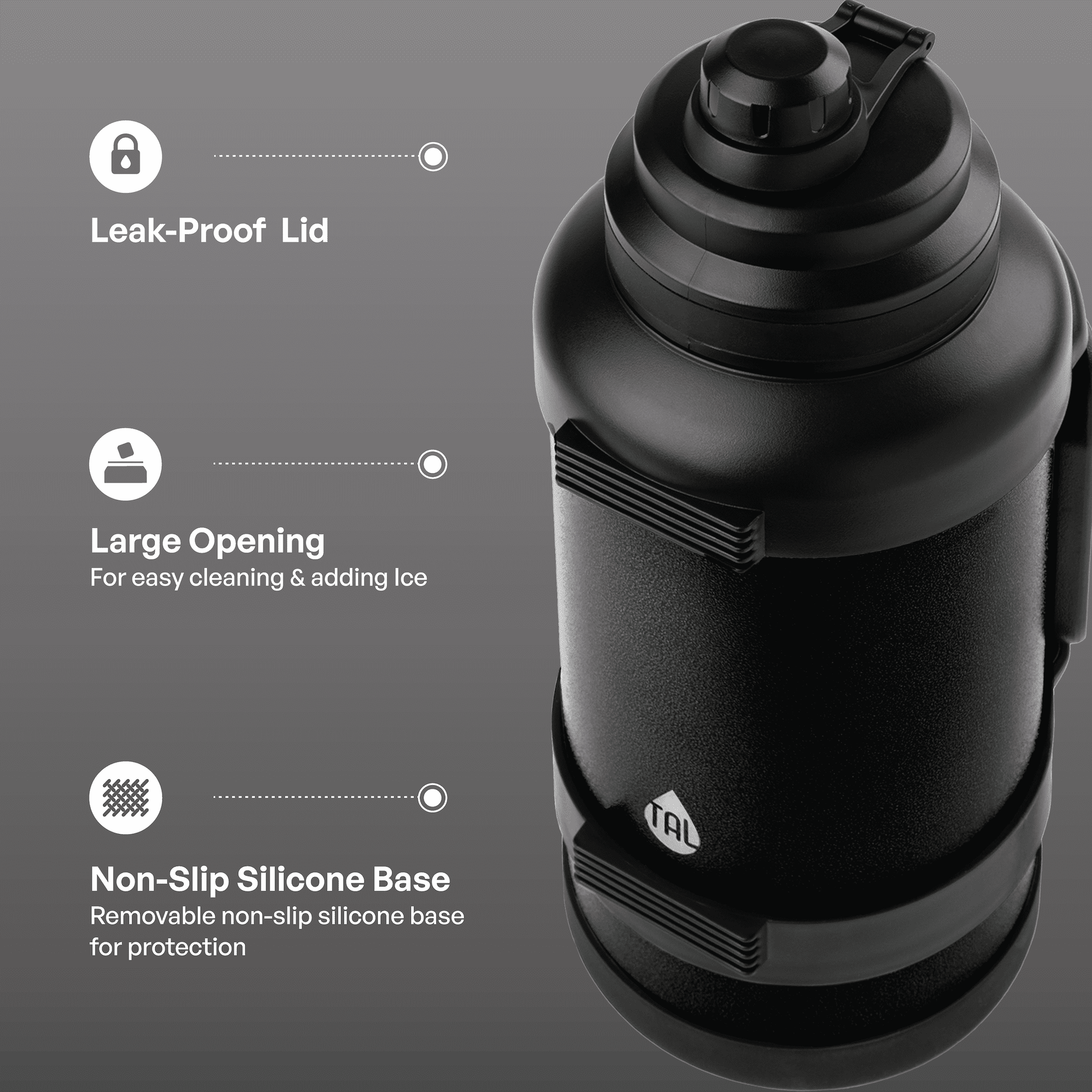 TAL 3 Liter Stainless Steel Zeus Black Water Bottle with Leak-Proof Lid