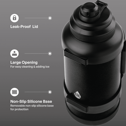TAL 3 Liter Stainless Steel Zeus Black Water Bottle with Leak-Proof Lid