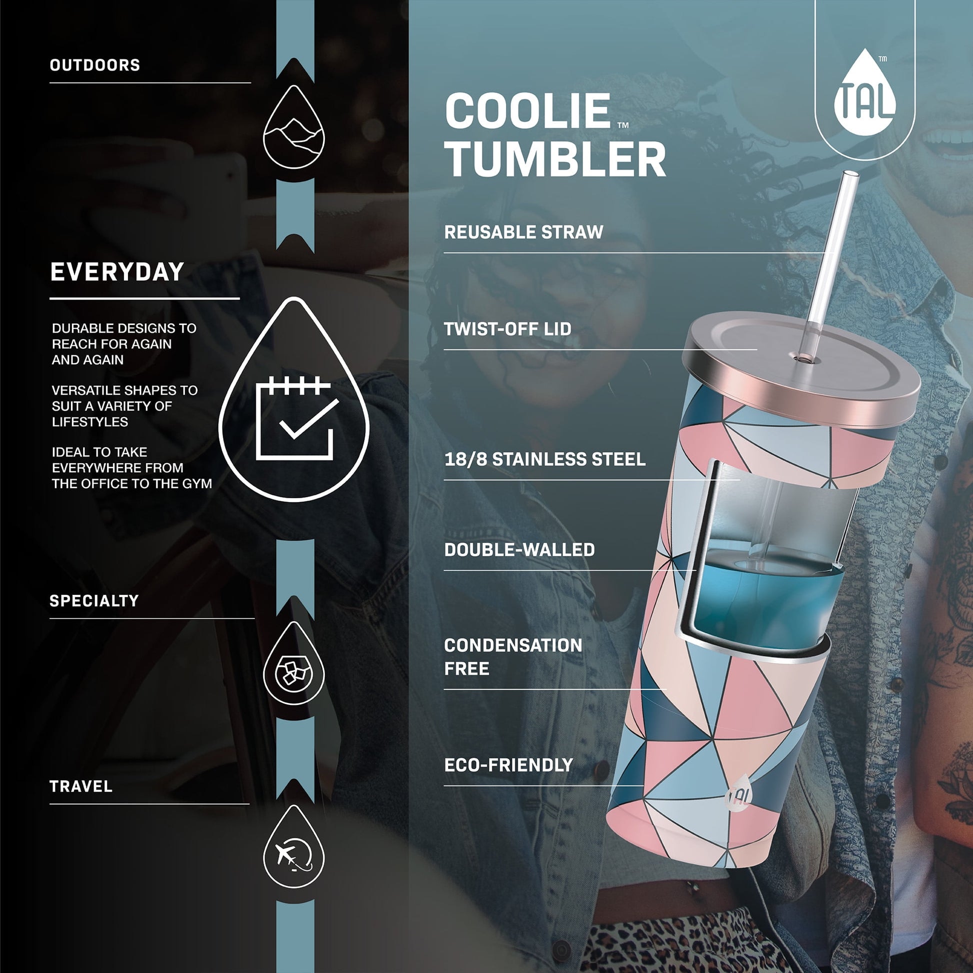 TAL Stainless Steel Coolie Tumbler 24 fl oz, Pink Geo