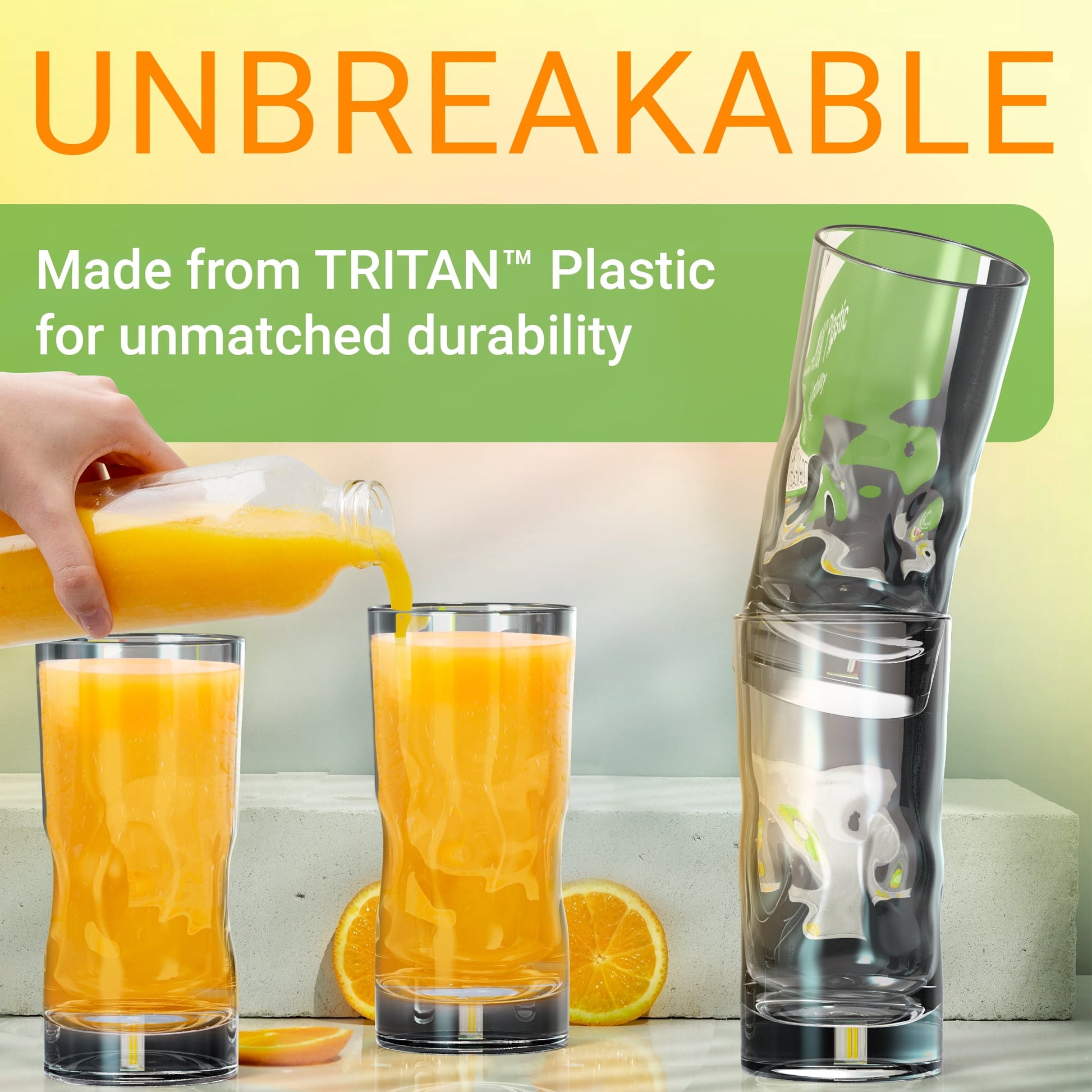 Bravario Plastic Drinking Glasses Set of 6, 17 oz Unbreakable Bpa-Free Tritan Tumblers