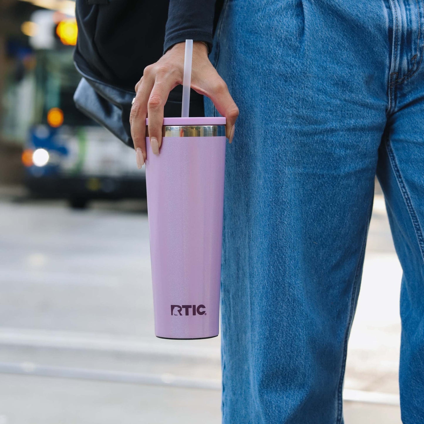 RTIC 28 oz Ceramic Lined Everyday Tumbler, Spill-Resistant Straw Lid, Black Cherry Metallic