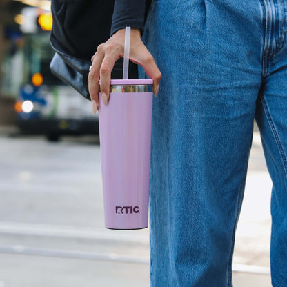 RTIC 28 oz Ceramic Lined Everyday Tumbler, Spill-Resistant Straw Lid, Black Cherry Metallic