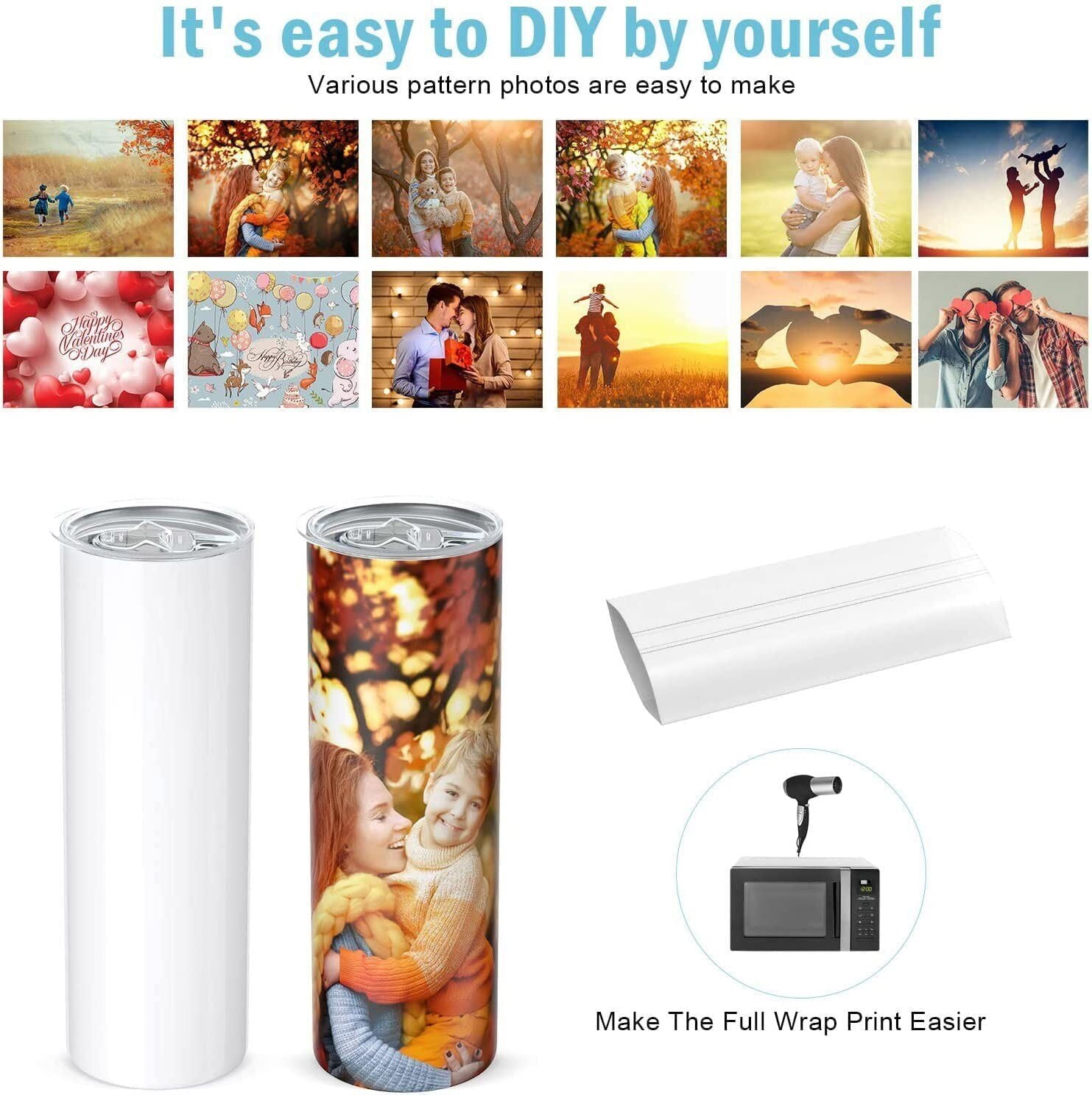 HTVRONT 8 Pack Sublimation Tumblers - Sublimation Blanks Tumbler 20 OZ Skinny - Stainless Steel Sublimation Tumblers with Box, Paper and Straw