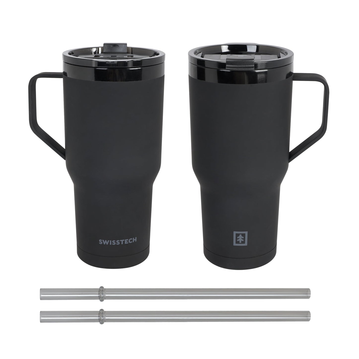 Swiss Tech 30oz black triple wall stainless steel tumbler 2-pack with handle & leakproof lid
