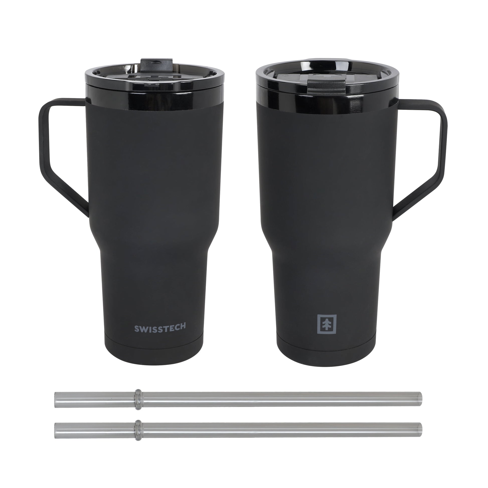 Swiss Tech 30oz black triple wall stainless steel tumbler 2-pack with handle & leakproof lid