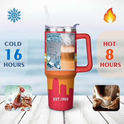 Kansas City 40 OZ Football Tumbler With Handle and Straw – Travel Mug Cup for Fans, Men, Women – Keeps Drinks Cold & Hot