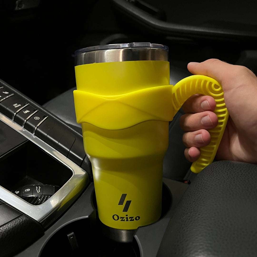 Ozizo 30oz Cup with Handle - 30 Ounce Tumbler with Handle - Tumbler with Straw 30 oz - Insulated Hot and Cold - Yellow Mustard Insulated Tumbler - Toddler Insulated Cup - Insulated Straw Cup