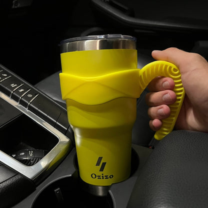 Ozizo 30oz Cup with Handle - 30 Ounce Tumbler with Handle - Tumbler with Straw 30 oz - Insulated Hot and Cold - Yellow Mustard Insulated Tumbler - Toddler Insulated Cup - Insulated Straw Cup