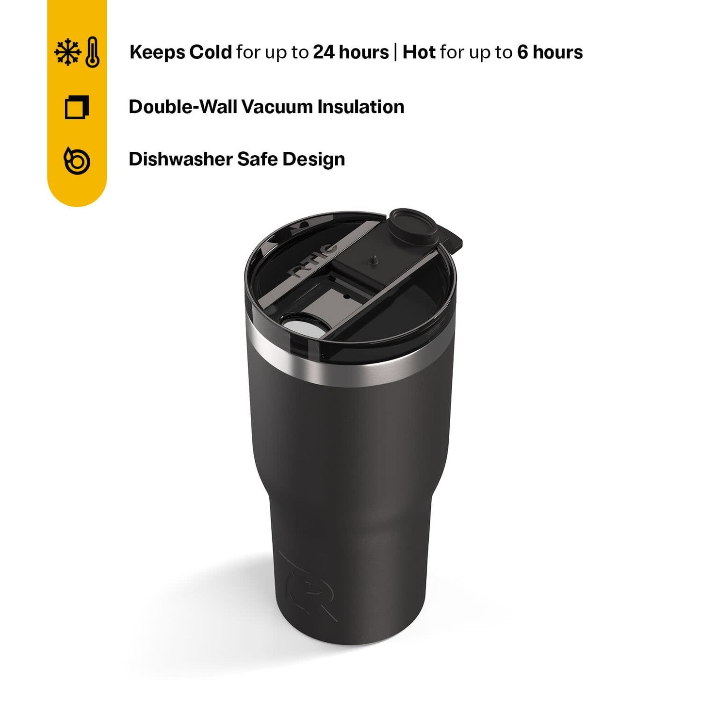 RTIC 30 oz Ceramic Lined Insulated Essential Tumbler, Leak-Resistant Lid, Black